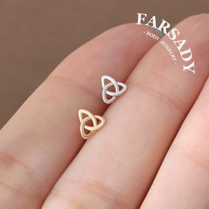 Trinity Knot - Solid 14K Gold Threadless Stud / Fits Cartilage Helix Tragus Lobe Nostril Piercing