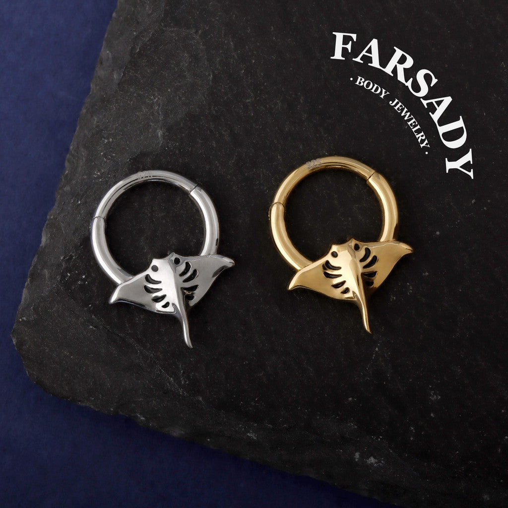 Ray Hush - Sterling Silver Hinged Clicker Hoop / Fits 16G Septum Ring Helix Conch Daith Earring