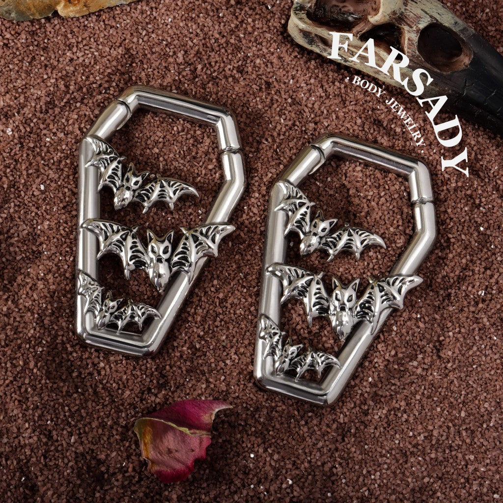Coffin Bat Cascade- 316L Magnetic Hinged Ear Weights / Fits 6G 4G 2G Stretched Ear Lobes Tunnels Plugs