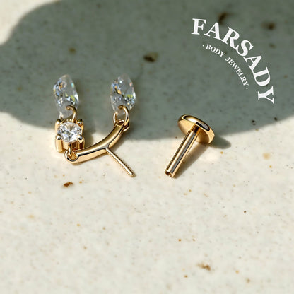 Rhombus Drop - 925 Silver Threadless Stud / Fits Vertical Helix Hidden Rook Earring