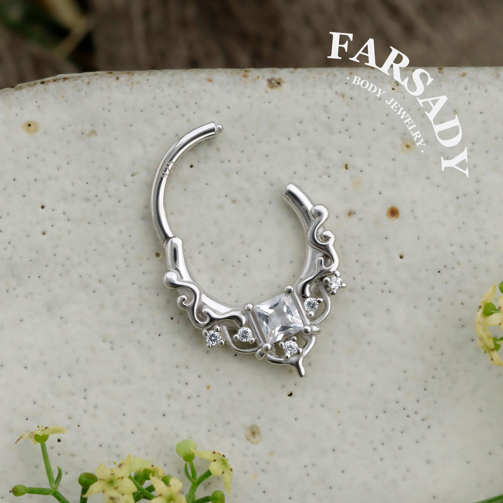 Byzantine Art Septum Ring Sterling Silver Plated 18k Gold/ 16G Hinged Septum Clicker/ 8mm Daith Hoop Earring/ Helix Tragus Piercing Jewelry