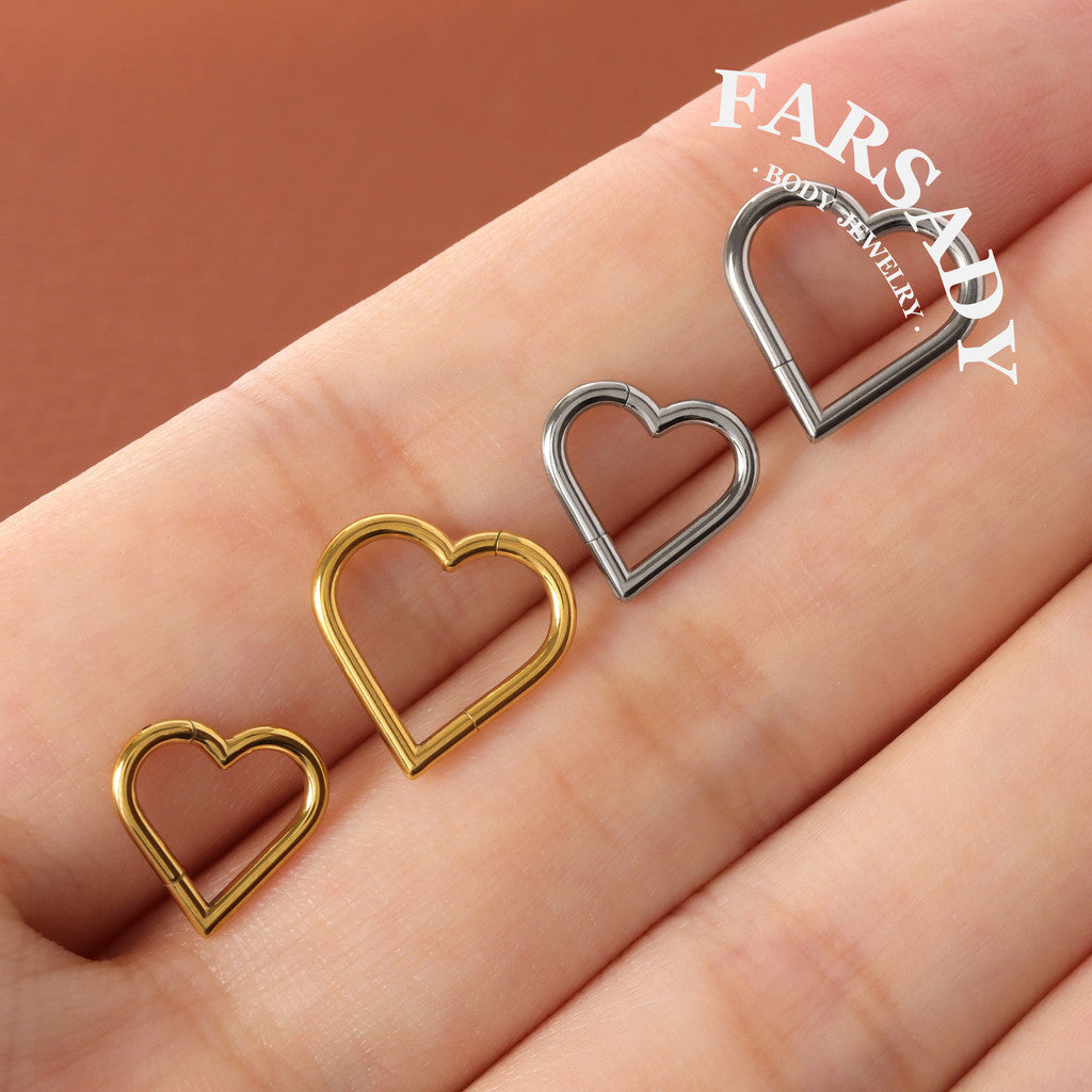 16G Titanium Heart Daith Earring, Hinged Clicker Hoop Gold Plated, Daith Piercing Jewelry, Helix Tragus Ring 1.2x8mm 10mm