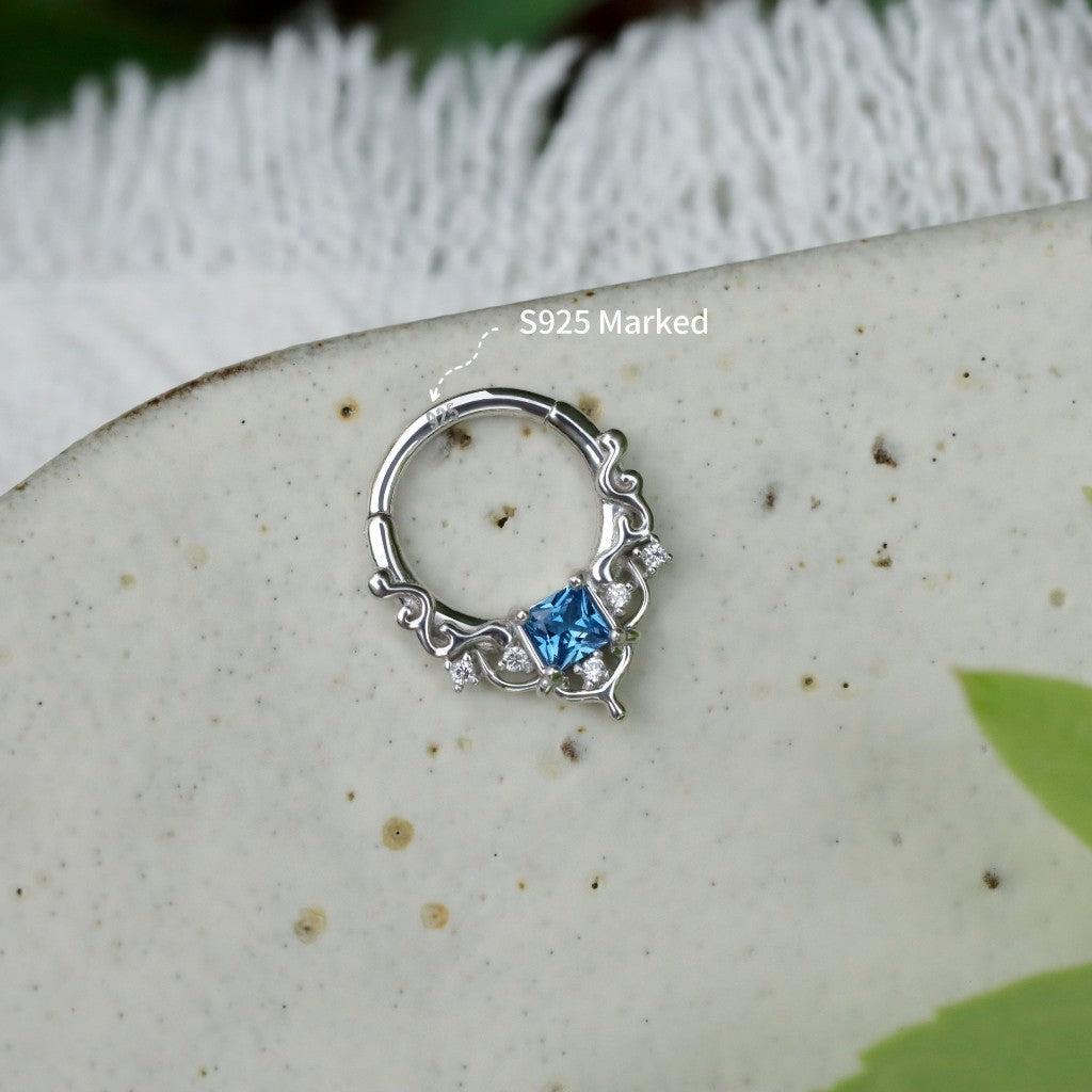 Byzantine Art Septum Ring Sterling Silver Plated 18k Gold/ 16G Hinged Septum Clicker/ Daith Hoop Earring/ Helix Tragus Piercing Jewelry