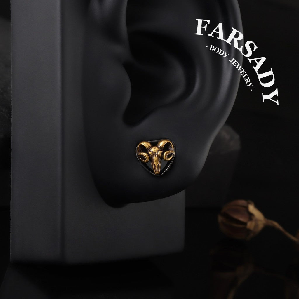 Handmade Ram Skull Ear Plugs Golden Black Acrylic Tunnels Gothic Animal Skull Gauges Unique Ear Stretching Jewelry 8mm 10mm 12mm 14mm Lobe Piercing Body Jewelry