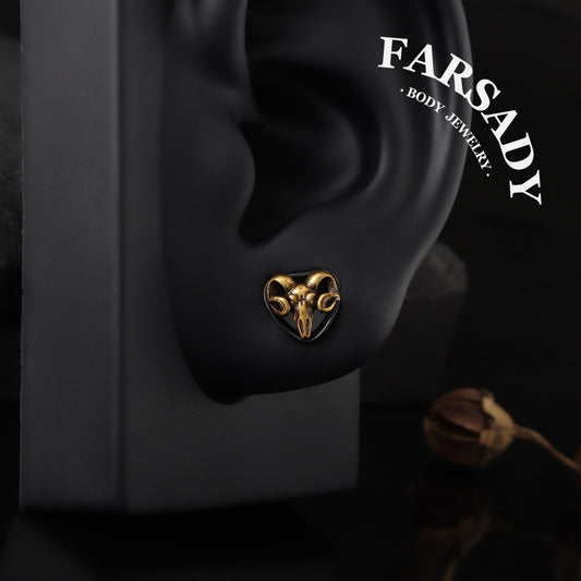 Handmade Ram Skull Ear Plugs Golden Black Acrylic Tunnels Gothic Animal Skull Gauges Unique Ear Stretching Jewelry 8mm 10mm 12mm 14mm Lobe Piercing Body Jewelry