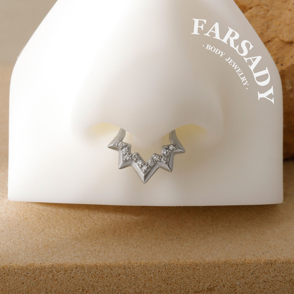 Lightning Vein - 316L Hinged Clicker Hoop / Fits 16G Septum Ring Helix Conch Cartilage Earring