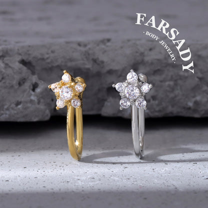 Seven-Petal Spark - 925 Silver Fake Nose Ring / Fit Non-Pierced Nose Ring