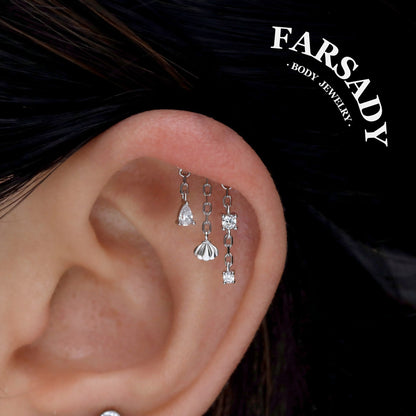 Shell Veil - 925 Silver Threadless Directional Stud / Fits Cartilage Helix Tragus Lobe Earring
