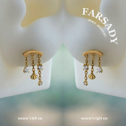 Shell Veil - 925 Silver Threadless Directional Stud / Fits Cartilage Helix Tragus Lobe Earring