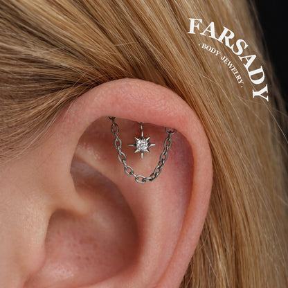 Arc Frame North Star - F136 Titanium Threadless Stud / Fits Helix Tragus Lobe Earring
