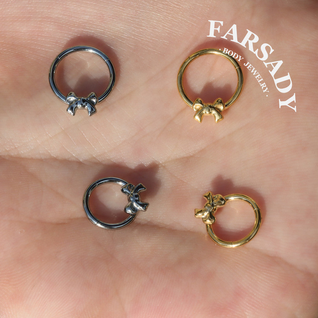 Silver Bow - ASTM F136 Titanium Hinged Clicker Hoop / Fits 16G Septum Ring Helix Conch Cartilage Earring