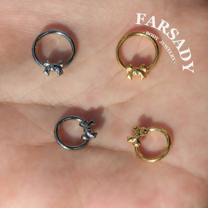 Silver Bow - ASTM F136 Titanium Hinged Clicker Hoop / Fits 16G Septum Ring Helix Conch Cartilage Earring