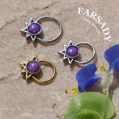Purple Solis - Opal Hinged Clicker Hoop / Fits 16G Septum Ring Helix Conch Cartilage Earring