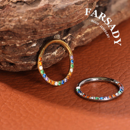 Rainbow Band - ASTM F136 Titanium Hinged Clicker Hoop / Fits 16G Septum Ring Helix Conch Cartilage Earring