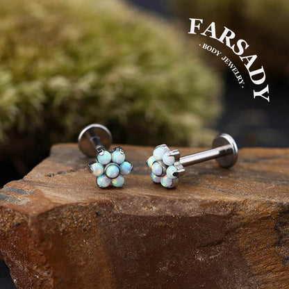 Six Stone Flower - F136 Titanium Internally Threaded Stud / Fits Cartilage Helix Tragus Lobe Nostril Piercing