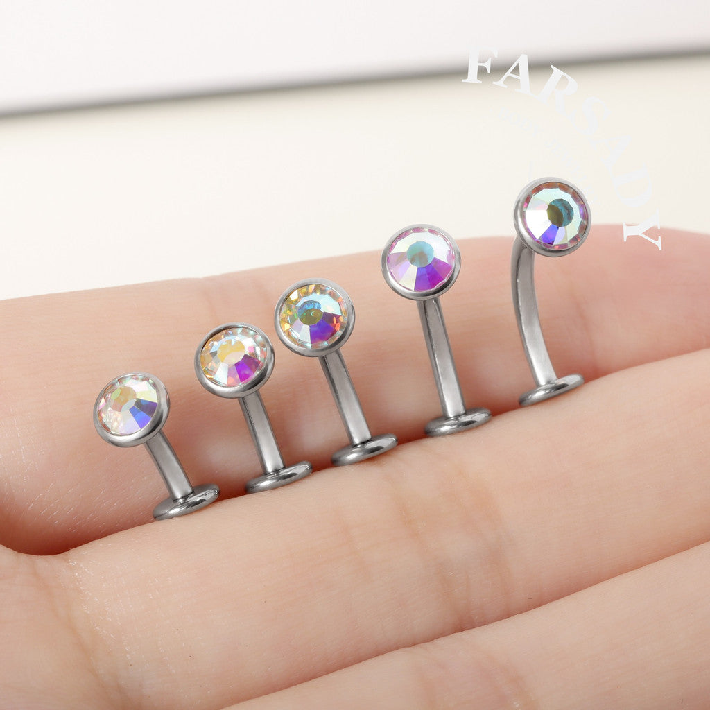 Bezel Set AB Crystal - F136 Titanium Internally Threaded Belly Button Ring / Fits 14G Navel Piercing