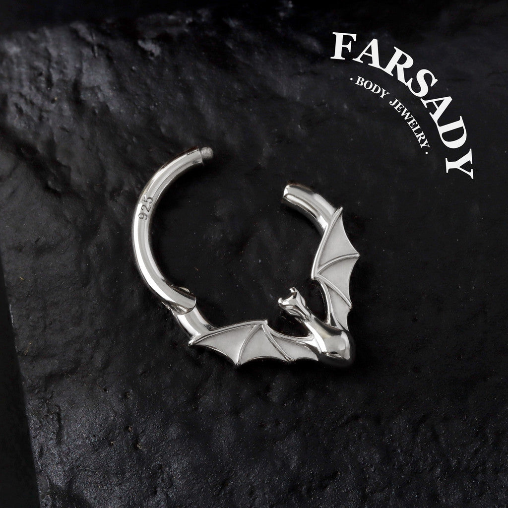 Sterling Silver Fly Dragon Hinged Septum Clicker, 18k Plated Gold Dragon Daith Hoop Earring, 16G 8mm Helix Piercing Jewelry, Orginal Design