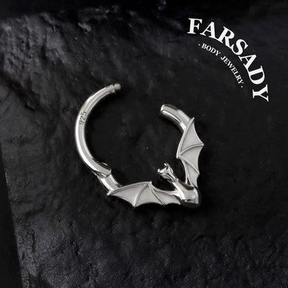 Sterling Silver Fly Dragon Hinged Septum Clicker, 18k Plated Gold Dragon Daith Hoop Earring, 16G 8mm Helix Piercing Jewelry, Orginal Design