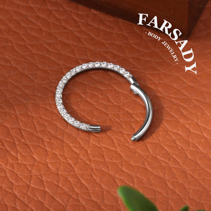 16G Titanium Zirconia Hinged Clicker Nose Earring Minimalist Sparkling CZ Multi Piercing Jewelry Septum Helix Conch Daith Rook Tragus Daily Wear With Gift Box