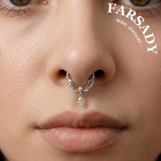 Moissanite Bat Hoop Piercing Ring- 925 Sterling Silver Septum Ring| Hinged Segment Clicker| Nose/Helix/Daith/Lobe Clicker | Gold or Silver