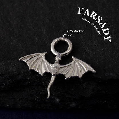 Fly Dragon White CZ Drop Hoop Earring Charm in Sterling Silver, Lobe/ Helix/ Rook Conch Hoop Charm, Belly Ring Dangle, Customize your style