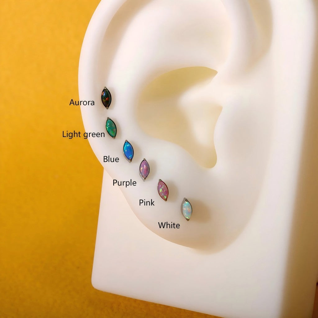 Marquise Opal - F136 Titanium Colorful Opal Replacement Tops / Fits Threadless Ear Studs / Interchangeable Piercing Heads for Helix Tragus Cartilage DIY Jewelry Parts