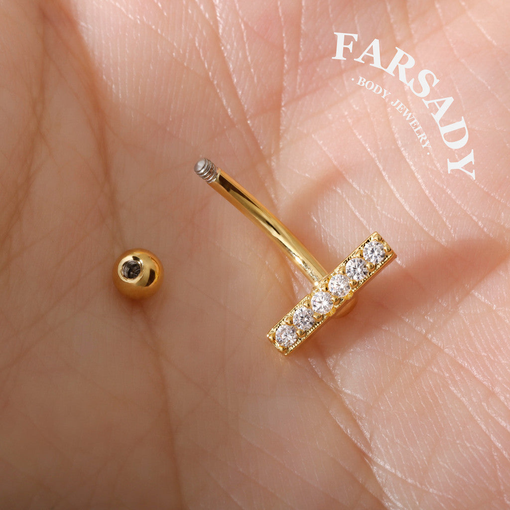 Linear Star Trail - 316L Clear CZ Curved Barbell / Fits 16G Rook Daith Earring Lip Eyebrow Cartilage Piercing