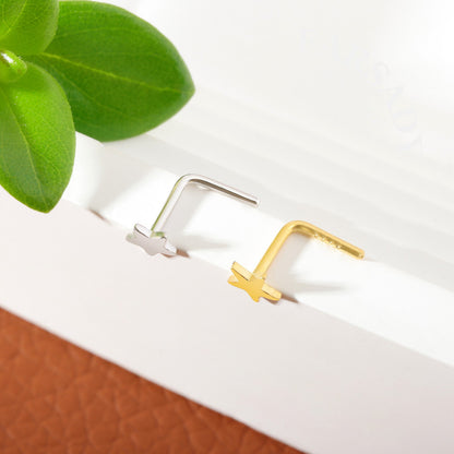 Plain Silver Star - 925 Silver L-Shape Nose Stud / Fit 18G 20G Nose Ring