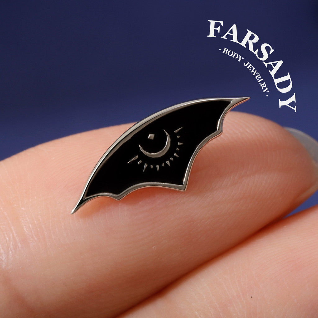 Lunar Bat Wing - 925 Silver Threadless Stud / Fits Cartilage Helix Tragus Lobe Earring