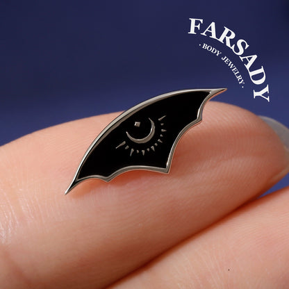 Lunar Bat Wing - 925 Silver Threadless Stud / Fits Cartilage Helix Tragus Lobe Earring