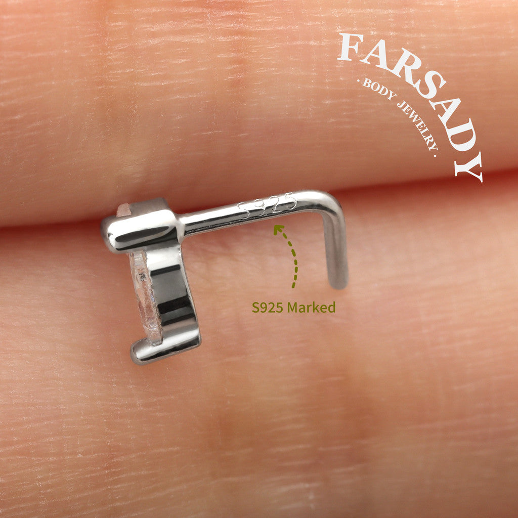 Twin Marquise Sprout - 925 Silver L-Shape Stud / Fit 20G Nose Ring