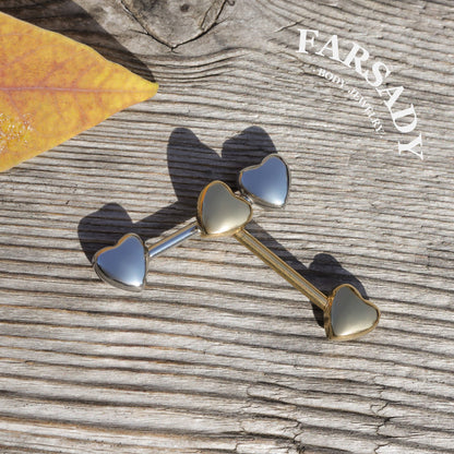 Double Heart - 2PCS Straight Barbell / Fits 16G Chest Piercing Nose Bridge