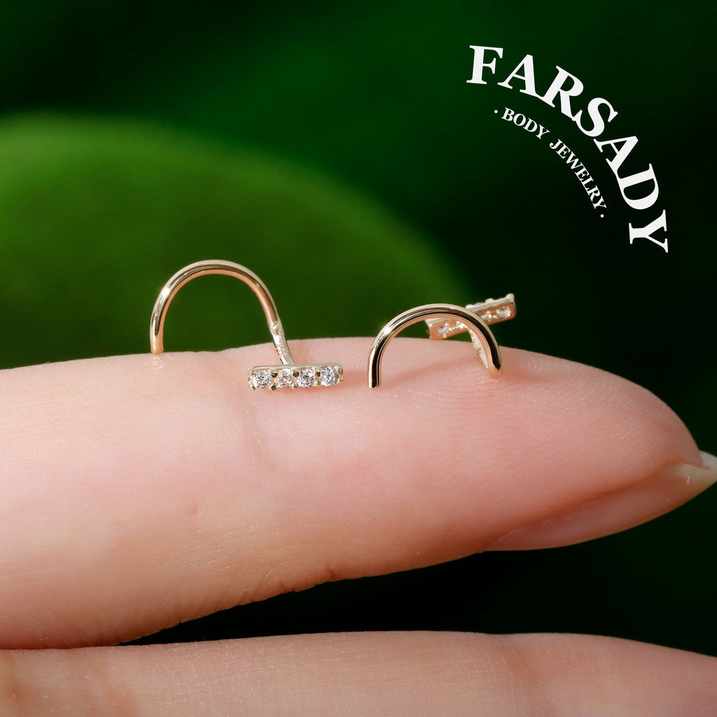 Star Row Duo - Solid 14K Gold Screw End Stud / Fit 20G Nostril Piercing