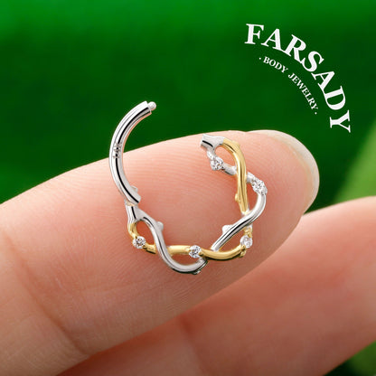 Twig Entwine - Solid 14K Gold Hinged Clicker Hoop / Fits 16G Septum Ring Helix Conch Cartilage Earring