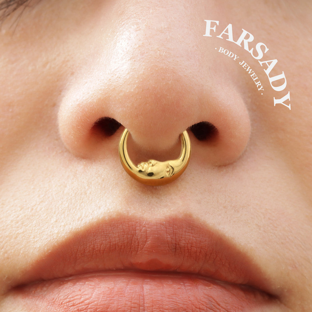 Moon Face - F136 Titanium Hinged Clicker Hoop / Fits 16G Septum Ring Helix Conch Cartilage Earring