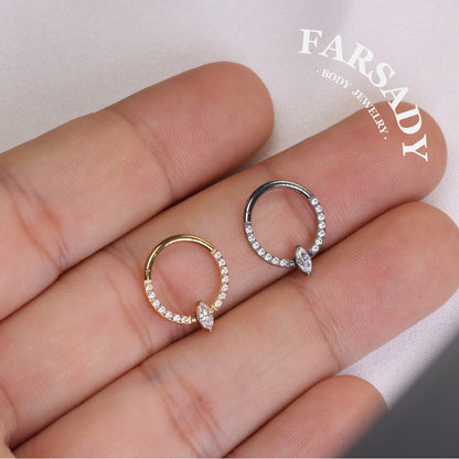 Marquise Arc - ASTM F136 Titanium Hinged Clicker Hoop / Fits 16G Septum Ring Helix Conch Cartilage Earring