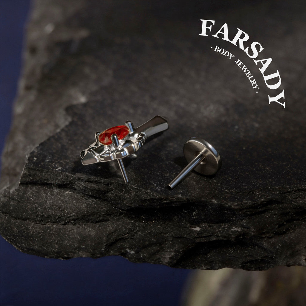 Goth Heartfire - 925 Silver Threadless Stud / Fits Cartilage Helix Tragus Lobe Nostril Piercing