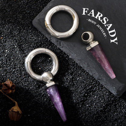 Amethyst Drop - 316L Magnetic Hinged Ear Weights / Fits 4G 2G Stretched Ear Lobes Tunnels Plugs