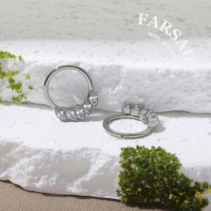 Lunar Crest - F136 Titanium Hinged Clicker Hoop / Fits 16G Septum Ring Helix Conch Cartilage Earring