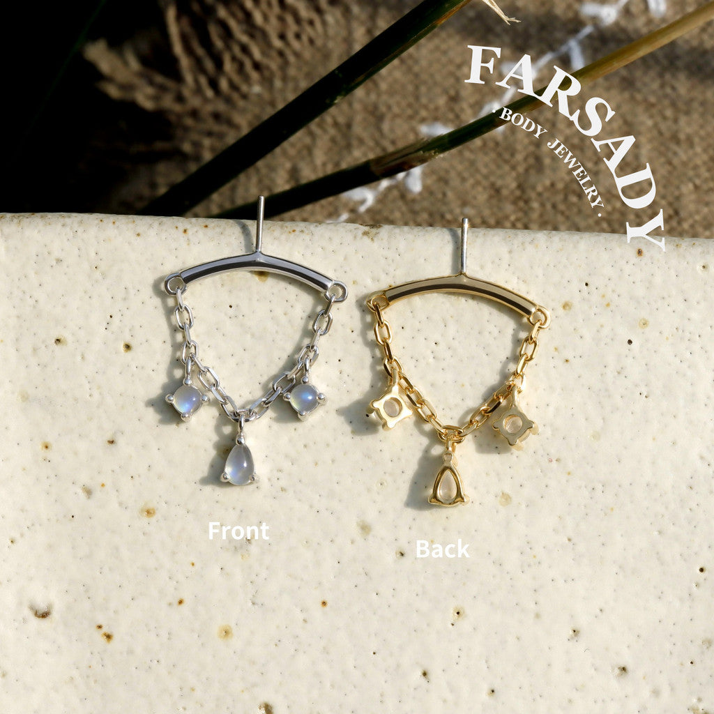 Teardrop Moonstone - 925 Silver Threadless Stud / Fits Vertical Helix Hidden Rook Earring