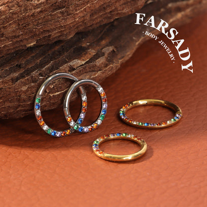 Rainbow Band - ASTM F136 Titanium Hinged Clicker Hoop / Fits 16G Septum Ring Helix Conch Cartilage Earring