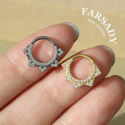 Octa Star - F136 Titanium Hinged Clicker Hoop / Fits 16G Septum Ring Helix Conch Cartilage Earring