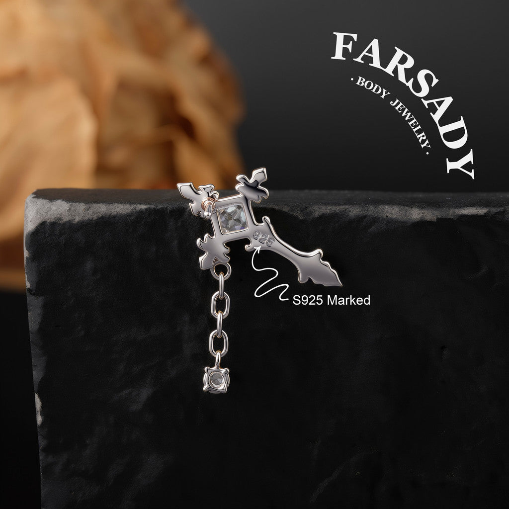 Vein Cross - 925 Silver Threadless Stud / Fits Cartilage Helix Tragus Lobe Earring