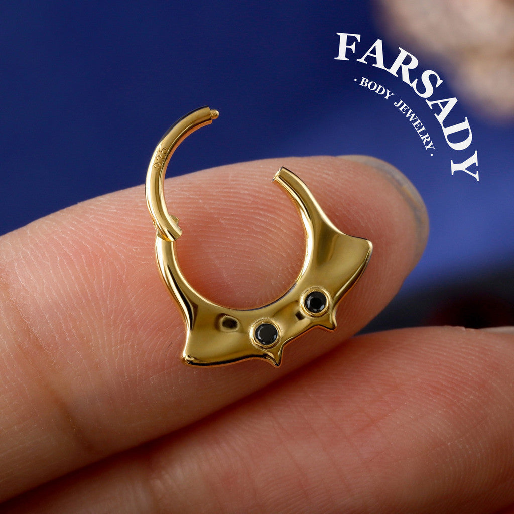 16G Manta Ray Septum Ring| Sterling Silver Daith ewelry 8mm| Original Design Septum Clicker| Gold Helix Piercing| Gothic Halloween Jewelry