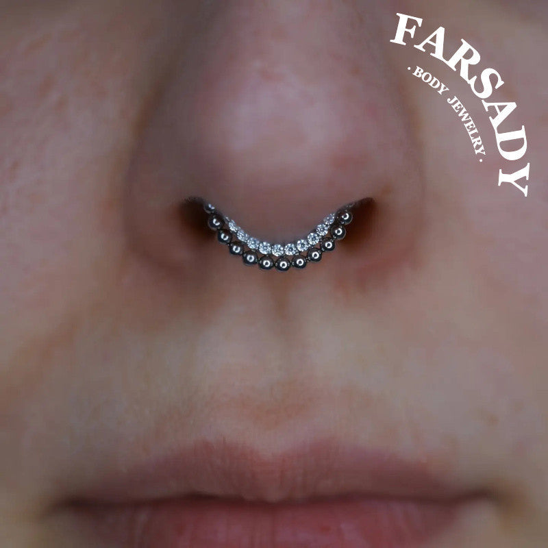 16G Titanium Tiny Beads Daith Earring & Septum | Hinged Clicker with 5A Cubic Zirconia | Piercing Jewelry for Helix, Conch, Daith, Rook, Tragus | Sparkling Daily Wear with Gift Box