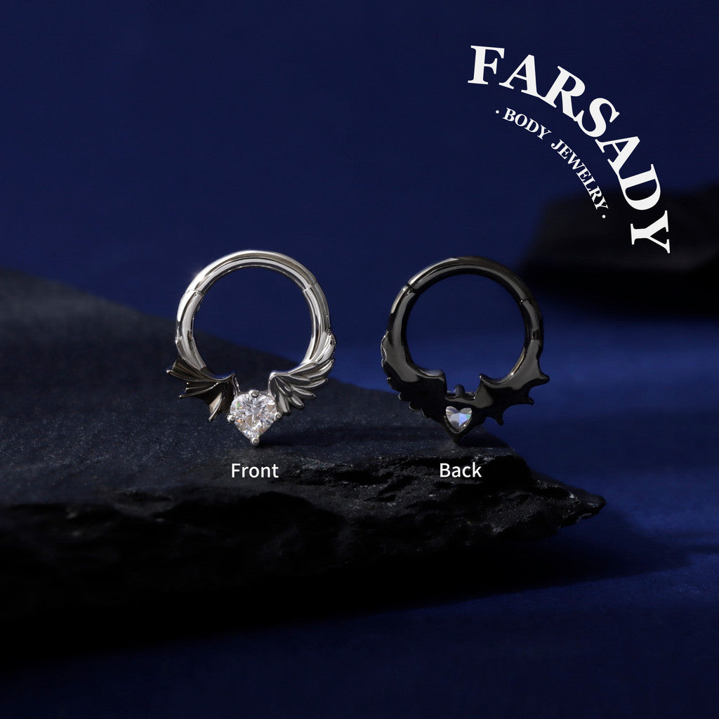 16G Angel VS Devil Septum Ring| Sterling Silver Septum Jewelry| Heart Daith Earring Hoop| Helix Piercing Jewelry| Gothic Piercing Jewelry
