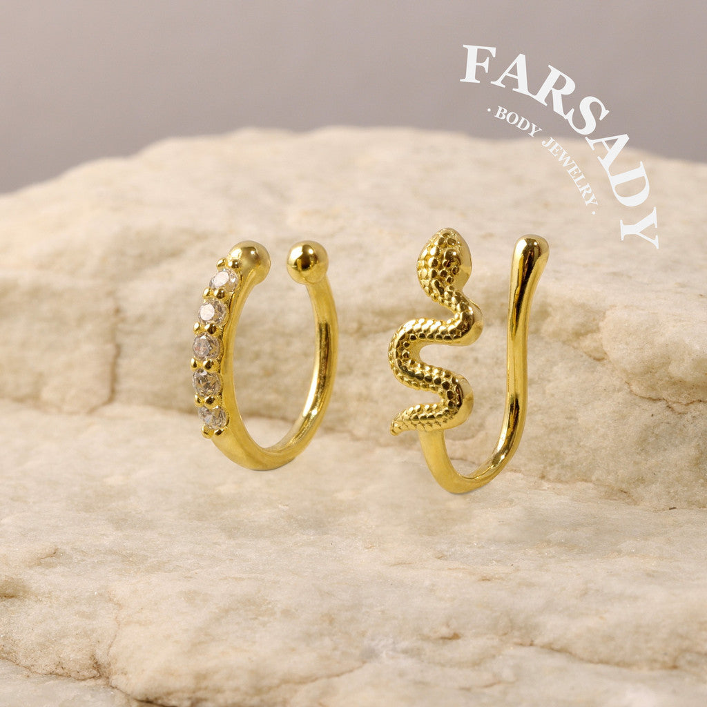 Golden Serpent Coil - 925 Silver Fake Nose Ring / Fit Non-Pierced Nose Ring