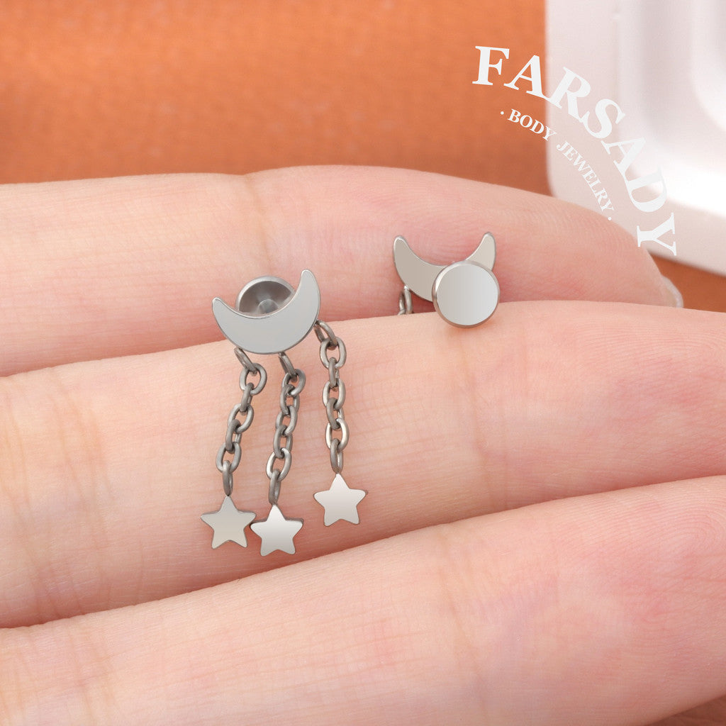 Moon Star Tassel - F136 Titanium Internally Threaded Stud / Fits Cartilage Helix Tragus Lobe Piercing
