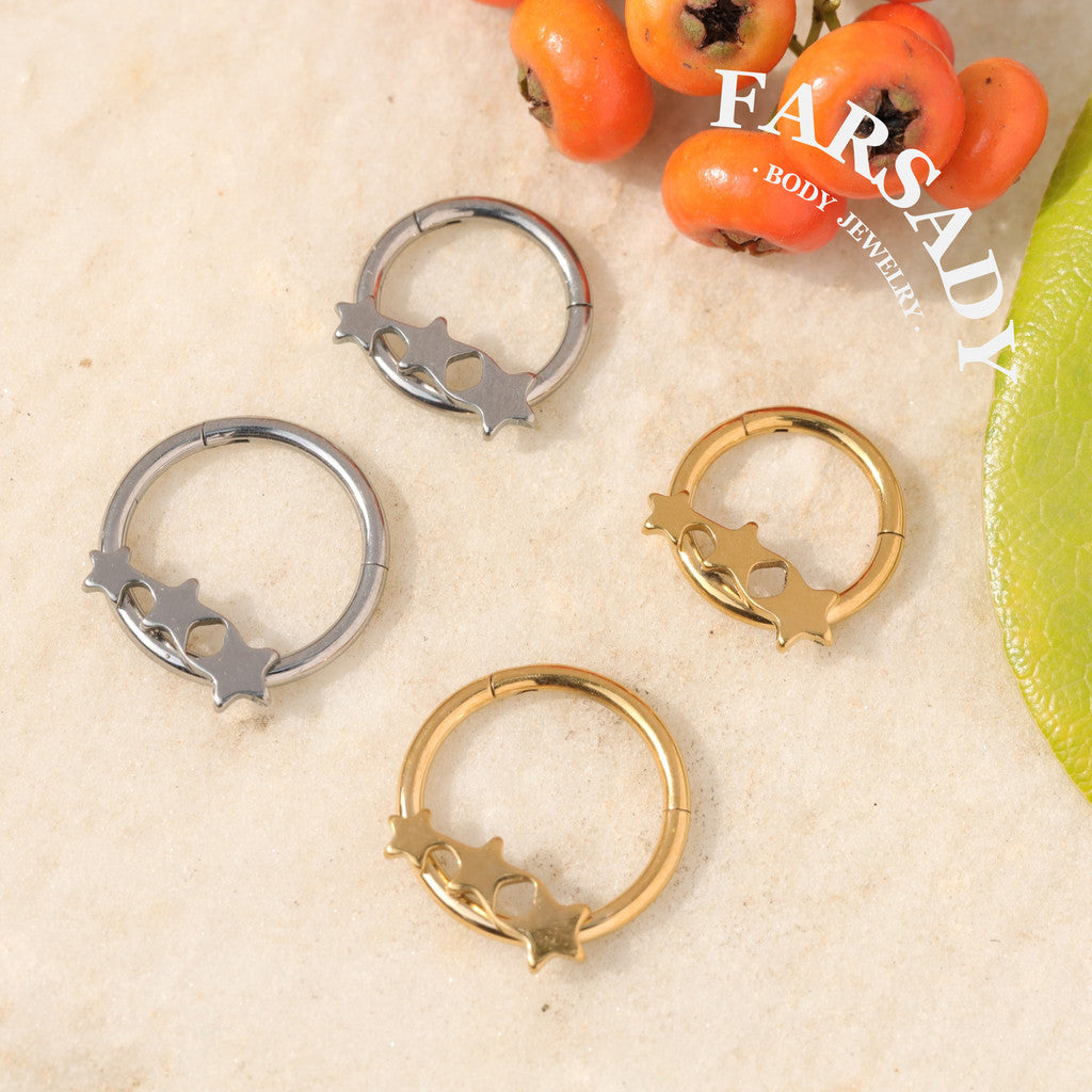 Linked Stars - ASTM F136 Titanium Hinged Clicker Hoop / Fits 16G Septum Ring Helix Conch Cartilage Earring