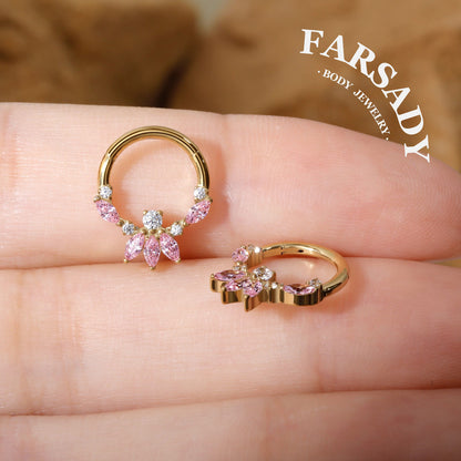 Blossom Petal - F136 Titanium Hinged Clicker Hoop / Fits 16G Septum Ring Helix Conch Cartilage Earring